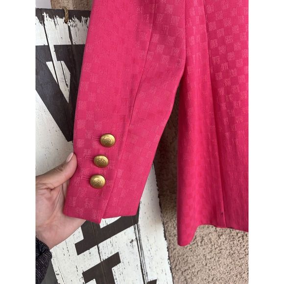 Vintage Louis Feraud Virgin Wool 2 Piece Blazer And Skirt - Size 10 - Pink - Picture 12 of 16